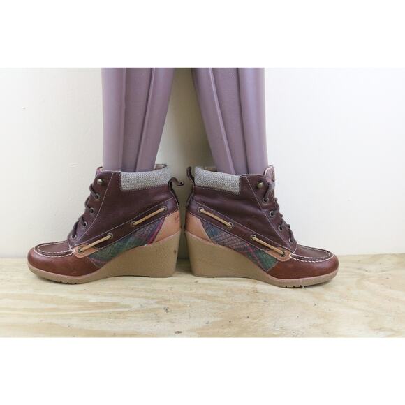 Sperry Top Sider 8M Brown Leather BAILEY Wedge Ankle Boots Shoes - Picture 3 of 8